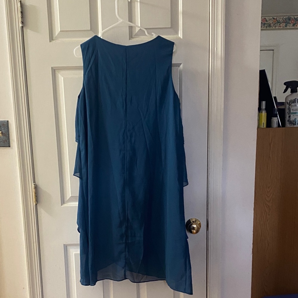 Chic Asymmetrical Teal Dress with Beaded Neckline - Picture 5 of 5